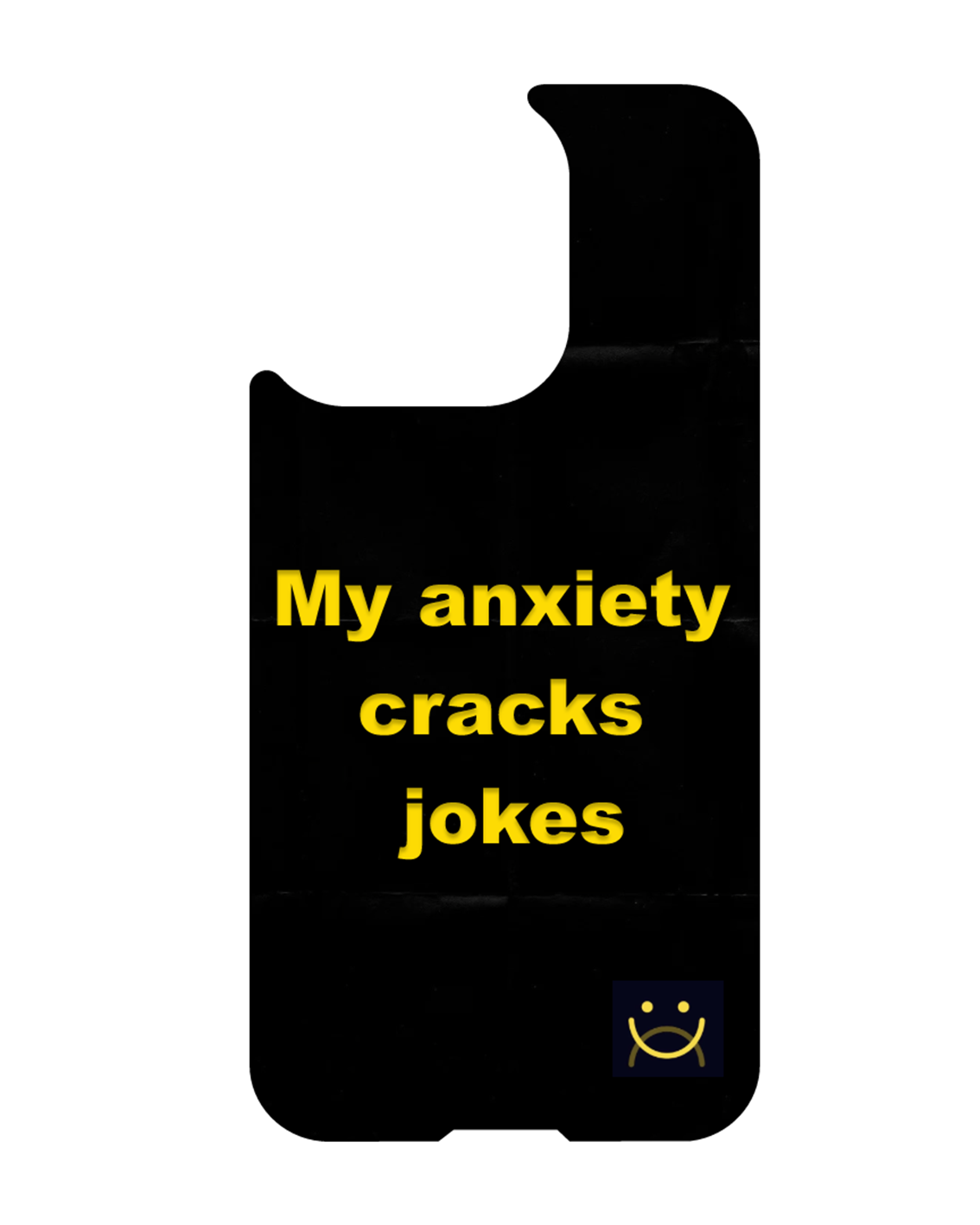iPhone 13 MagSafe magnetic case with quote – My anxiety cracks jokes, black background yellow text, Neuro Spicy Series