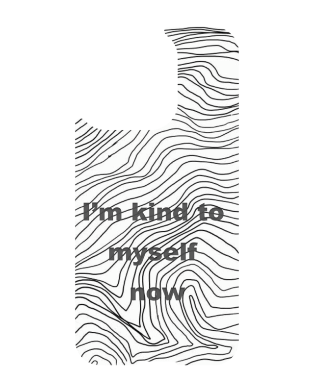 iPhone 13 MagSafe magnetic case with quote – I’m kind to myself now, black white contour lines, Soft Healing Series
