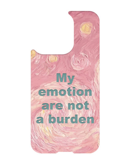 iPhone 13 MagSafe magnetic case with quote – My emotion are not a burden, pink swirl texture, Soft Healing Series
