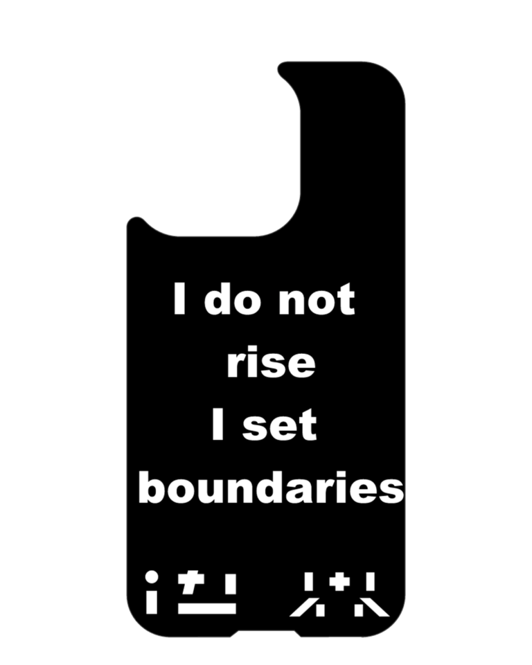 Black magnetic backplate with white text “I do not rise I set boundaries” – Feminine Awakening Series