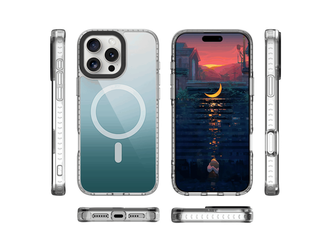 Transparent magnetic base case with MagSafe ring, shockproof frame, and interchangeable backplate system | Clear iPhone case demo