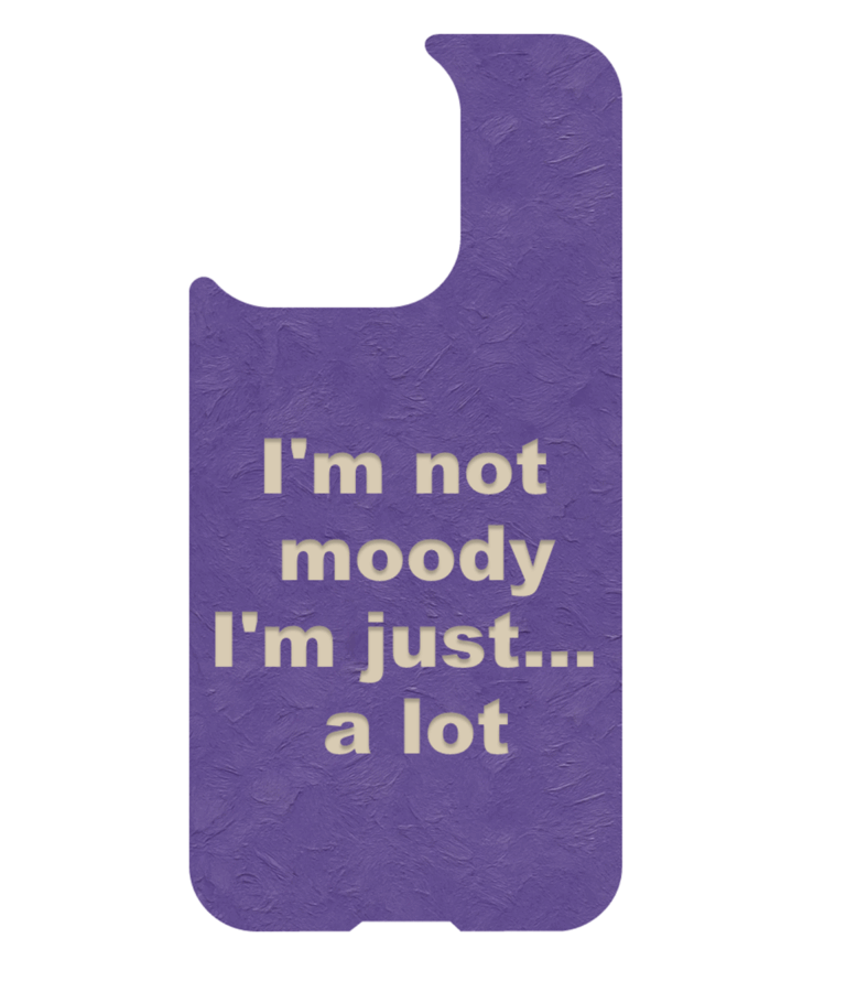 Magnetic phone case with text “I’m not moody I’m just processing”
