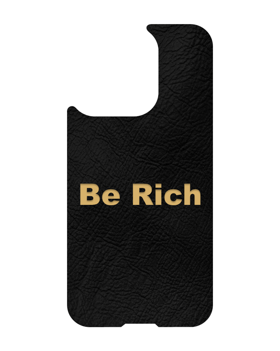 iPhone 13 MagSafe magnetic case with Be Rich quote, black leather texture with gold letters, Feng Shui Series